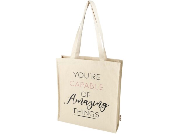 Bolsa tote algodón reciclado GRS con refuerzos Florida 14L Natural detalle 1