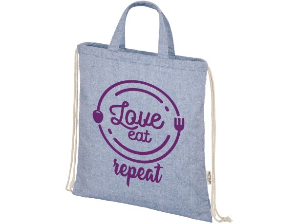 Mochila de cuerdas Aware Pheebs reciclada con rastreador QR Azul mezcla detalle 6
