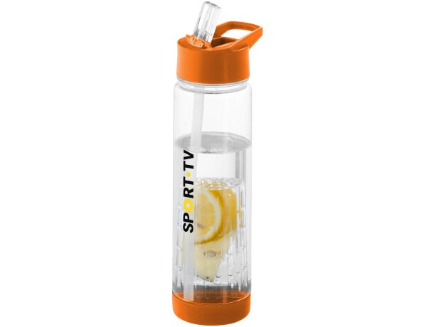 Botella deportiva y ligera con infusor de rosca para fruta 740 ml personalizada personalizado transparente/naranja