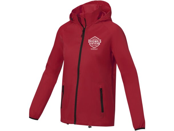 Chaqueta ligera impermeable mujer Dinlas con capucha enrollable Rojo detalle 4
