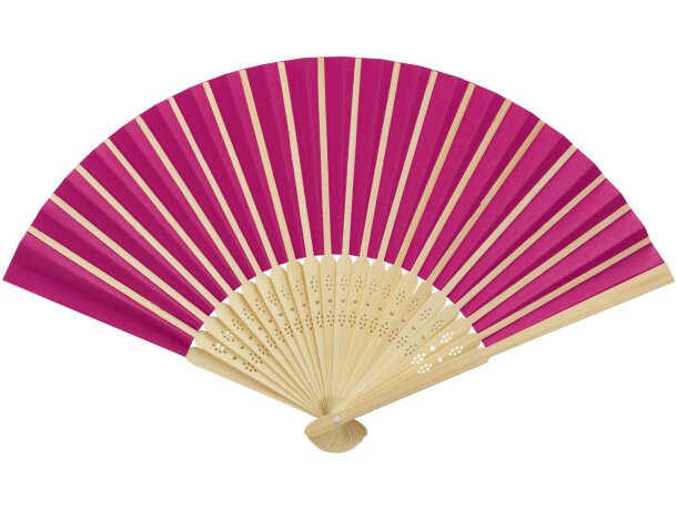 Abanico Carmen de bambú y papel plegable para eventos Rosa detalle 21