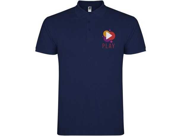 Polo manga corta hombre Star Roly 100% algodón piqué 200 g/m² Azul marino detalle 73