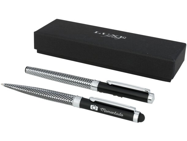 Set de de bolígrafo con stylus y rollerball Empire Plateado/negro intenso detalle 1