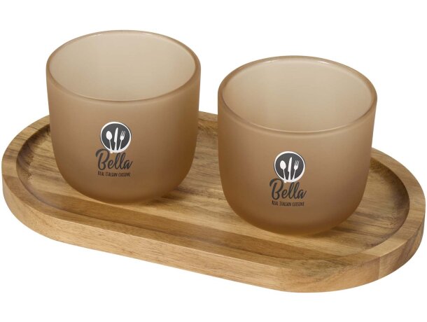 Set bandeja madera acacia y vasos vidrio borosilicato Male detalle 5
