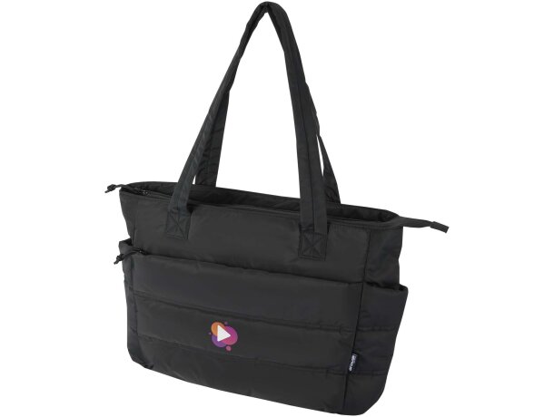 Bolsa tote Puffer acolchada reciclada GRS para portátil 15,6 Negro intenso detalle 1