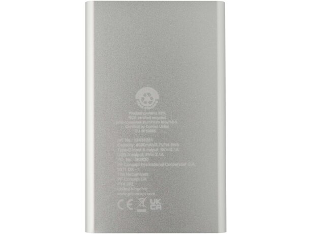 Batería externa Pep 4000 mAh aluminio reciclado certificado RCS Plateado detalle 24