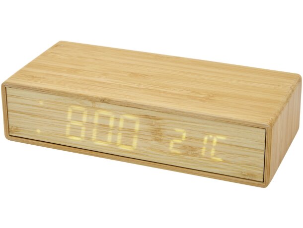 Cargador inalámbrico de bambú con reloj Minata Beige detalle 6