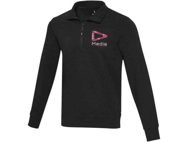 Sudadera reciclada unisex con cremallera 1/4 Aware™ Tin Negro intenso detalle 1