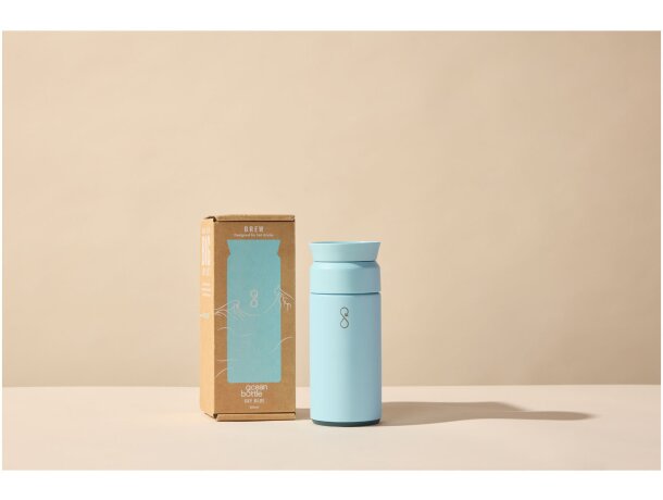 Termo 350 ml Ocean Bottle con chip NFC y acero reciclado Azul celeste detalle 12
