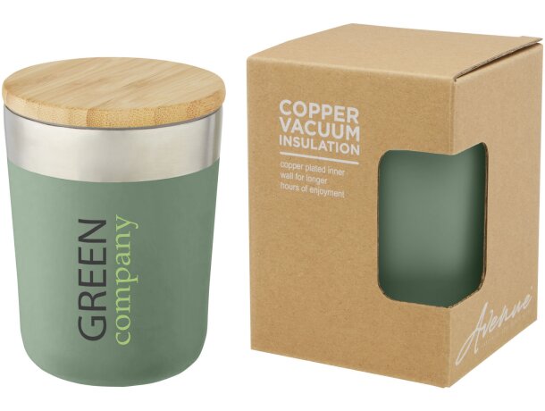 Vaso isotérmico Lagan con tapa bambú y aislamiento al vacío Verde mezcla detalle 17
