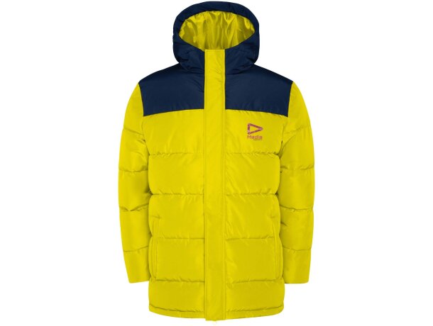 Chaqueta acolchada infantil Tallin Roly con capucha fija Amarillo/azul marino detalle 4