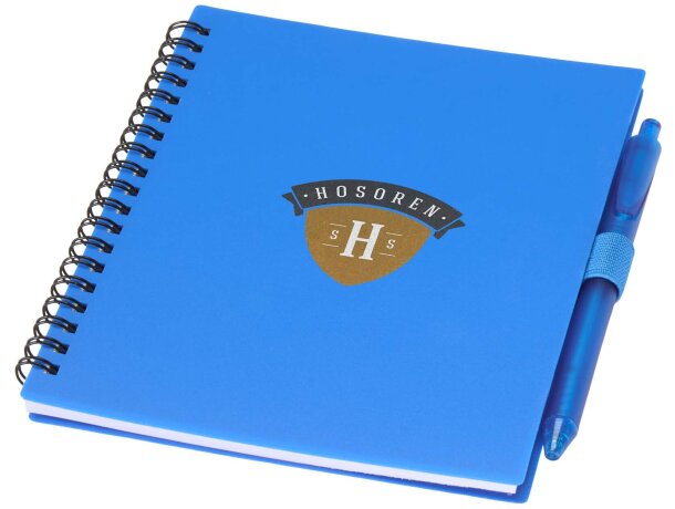 Juego libreta tapa blanda y bolígrafo reciclado Niove Azul detalle 1
