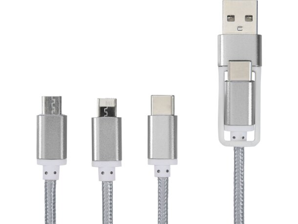 Cable de carga personalizado 100 cm con 5 conectores Versatile Plateado detalle 12