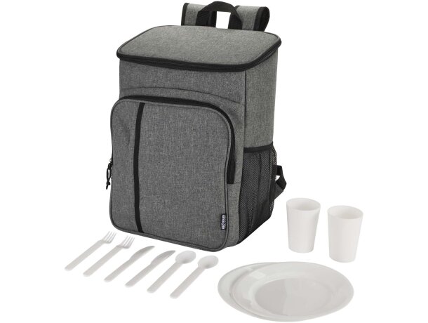 Mochila picnic nevera Tundra 20L con cubiertos y certificado GRS Gris mezcla detalle 16