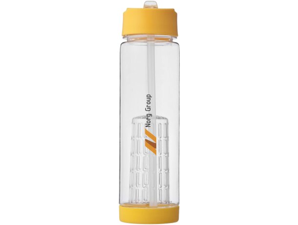 Botella deportiva y ligera con infusor de rosca para fruta 740 ml personalizada grabada transparente/amarillo
