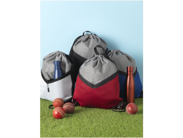 Mochilas de cuerdas personalizadas baratas con dos bolsillos poliéster 600D Azul real/gris detalle 12