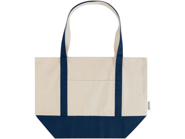 Bolsa tote de algodón reciclado certificado GRS Sam Azul marino/natural detalle 8