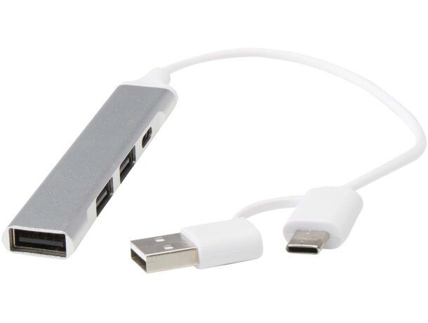 Hub USB Alkaid de aluminio reciclado con 4 puertos tipo C y A Plateado detalle 6