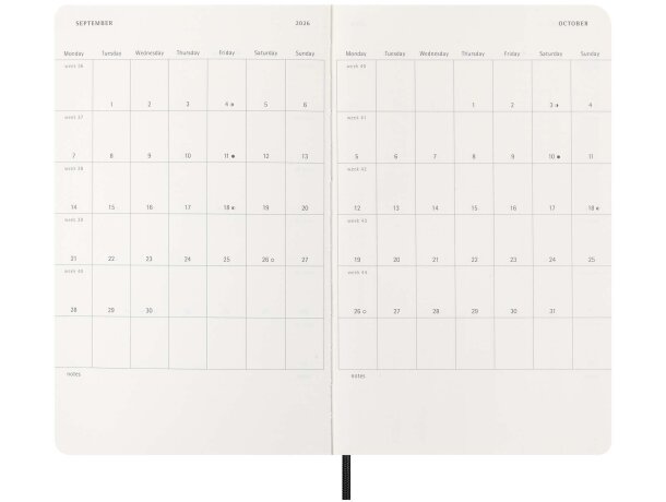 Libreta 12 meses tapa blanda Moleskine con papel certificado FSC Negro intenso detalle 5