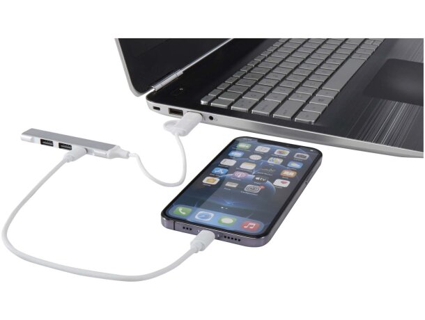Hub USB Alkaid de aluminio reciclado con 4 puertos tipo C y A Plateado detalle 4