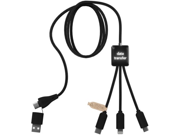 Cable de carga 5 en 1 RPET SCX Design C45 con logo retroiluminado Negro intenso detalle 1