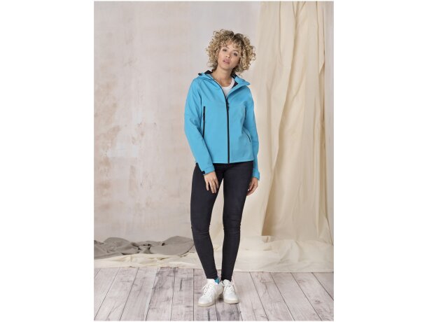 Chaqueta softshell reciclada Coltan para mujer con GRS Gris tormenta detalle 12