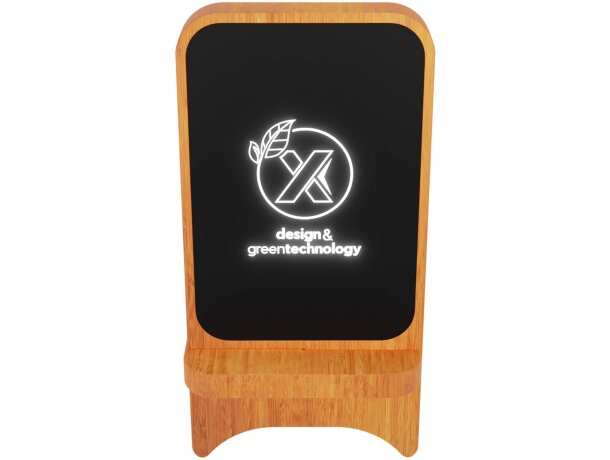Cargador inalámbrico de madera SCX.design W16 con logo luminoso Madera detalle 1