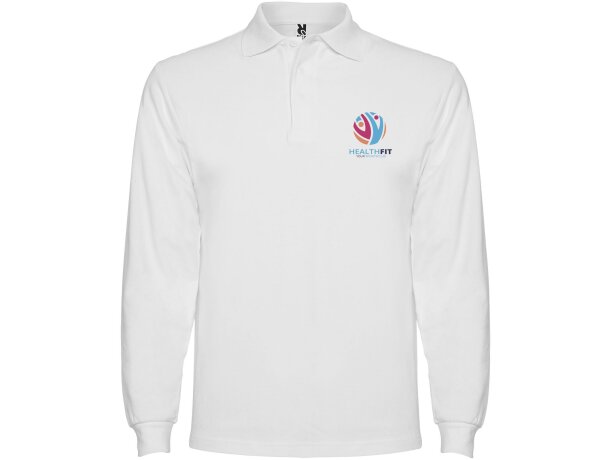 Polo manga larga hombre Estrella Roly 100% algodón piqué Blanco detalle 1