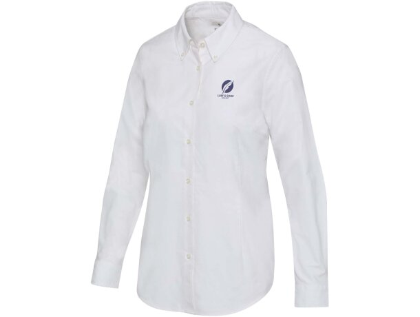 Camisa oxford mujer Sphene algodón BCI certificado Blanco detalle 5
