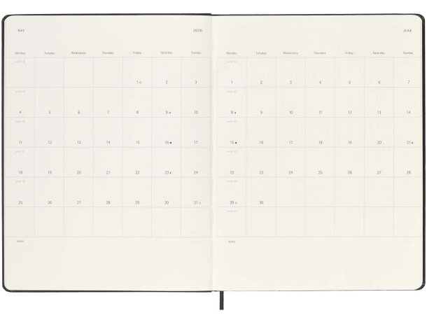 Agenda semanal XL tapa dura Moleskine papel certificado FSC Negro intenso detalle 5