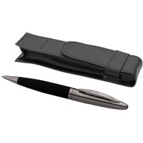 Caja con bolígrafo de metal y pìel sintética personalizada negro intenso Caja con bolígrafo de metal y pìel sintética personalizada negro intenso