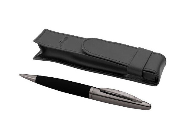 Caja con bolígrafo de metal y pìel sintética personalizada negro intenso Caja con bolígrafo de metal y pìel sintética personalizada negro intenso
