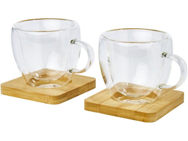 Tazas vidrio doble pared Manti con posavasos bambú 100ml Transparente/natural detalle 6