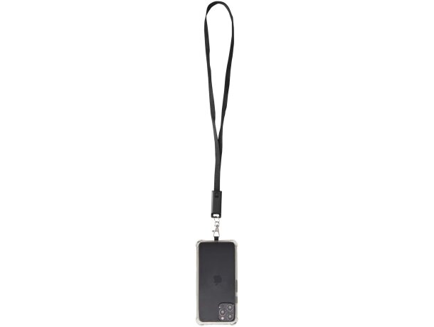Lanyard de plástico reciclado para smartphone Franz Negro intenso detalle 3