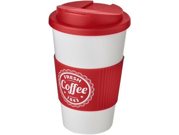 Americano® vaso 350 ml con agarre y tapa antigoteo Blanco/rojo detalle 3