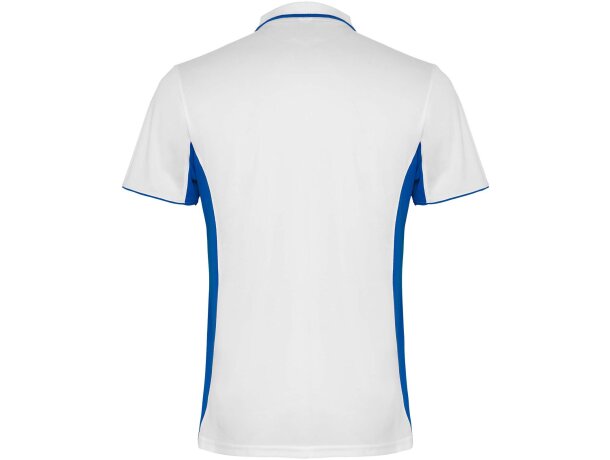 Polo deportivo unisex manga corta Roly Montmelo transpirable Blanco/azul real detalle 22