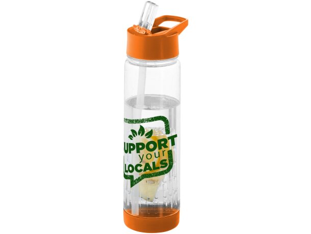 Botella deportiva y ligera con infusor de rosca para fruta 740 ml personalizada barato transparente/naranja
