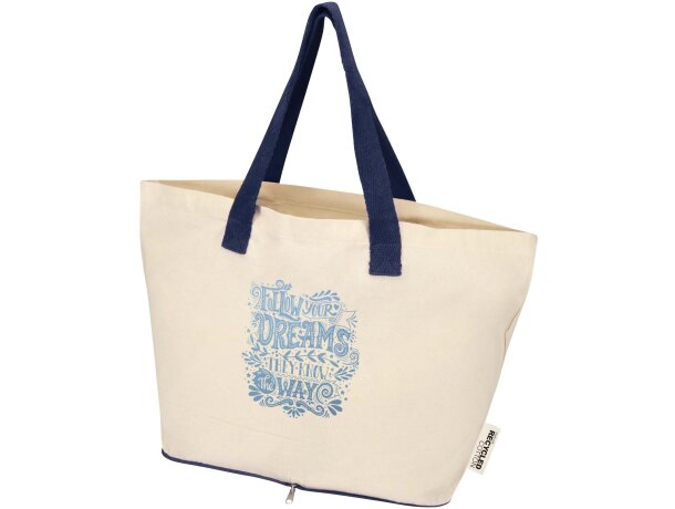 Bolsa tote Sierra 12L algodón reciclado certificado GRS Natural/azul marino detalle 9