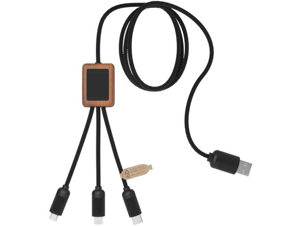 Cable bambú 3 en 1 SCX.design C29 con conectores universales Madera detalle 2