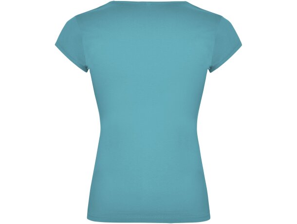 Camiseta manga corta mujer Belice Roly entallada cuello v Azul turquesa detalle 17