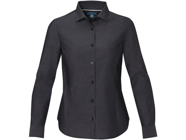 Camisa orgánica manga larga mujer Cuprite popelín algodón Negro intenso detalle 5