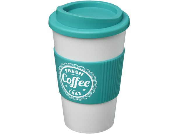 Vaso térmico 350ml con agarradera Americano Blanco/aqua detalle 101