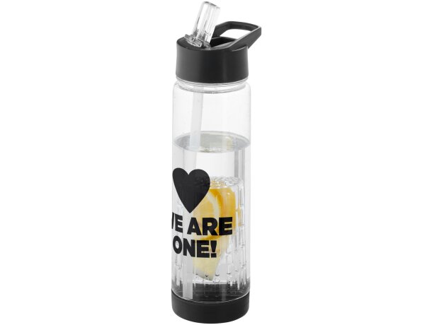 Botella deportiva y ligera con infusor de rosca para fruta 740 ml personalizada barata transparente/negro intenso