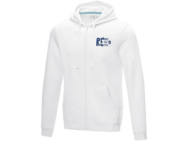 Sudadera con capucha y cremallera Ruby para hombre sostenible Blanco detalle 1