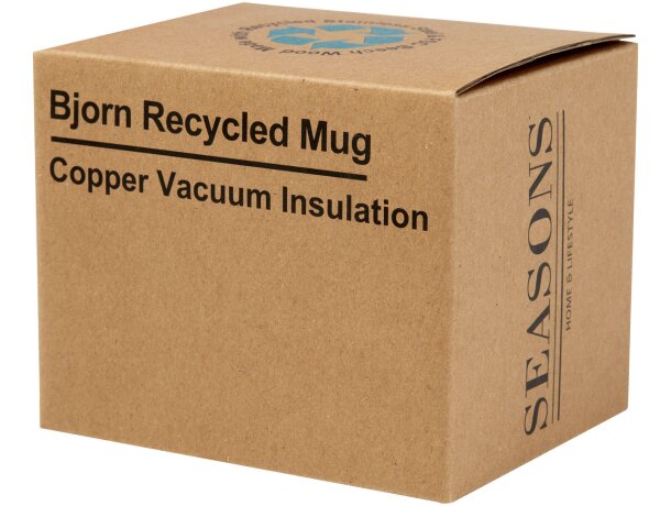 Taza acero inoxidable reciclado Bjorn con asa de madera Azul oscuro detalle 10