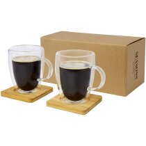 Tazas de vidrio borosilicato con posavasos
