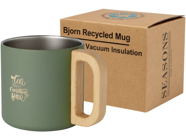 Taza acero inoxidable reciclado Bjorn con asa de madera detalle 19