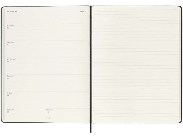 Agenda semanal XL tapa dura Moleskine papel certificado FSC Negro intenso detalle 6