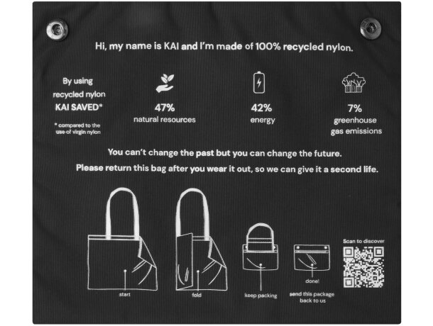 Bolsa tote circular reciclada GRS Kai con código QR Negro intenso detalle 4
