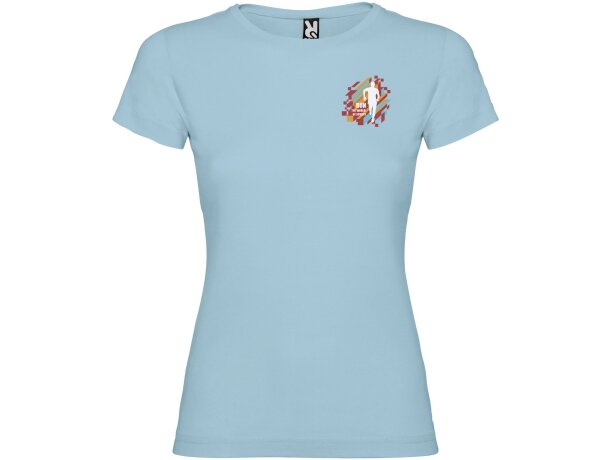 Camiseta mujer manga corta Jamaica Roly 100% algodón entallada Azul celeste detalle 17